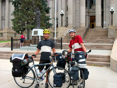 Mickey and Steve in front of the courthouse in Pueblo