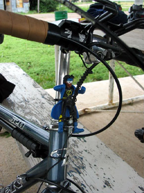 Static Shock in his rightful place on Mickey's bike