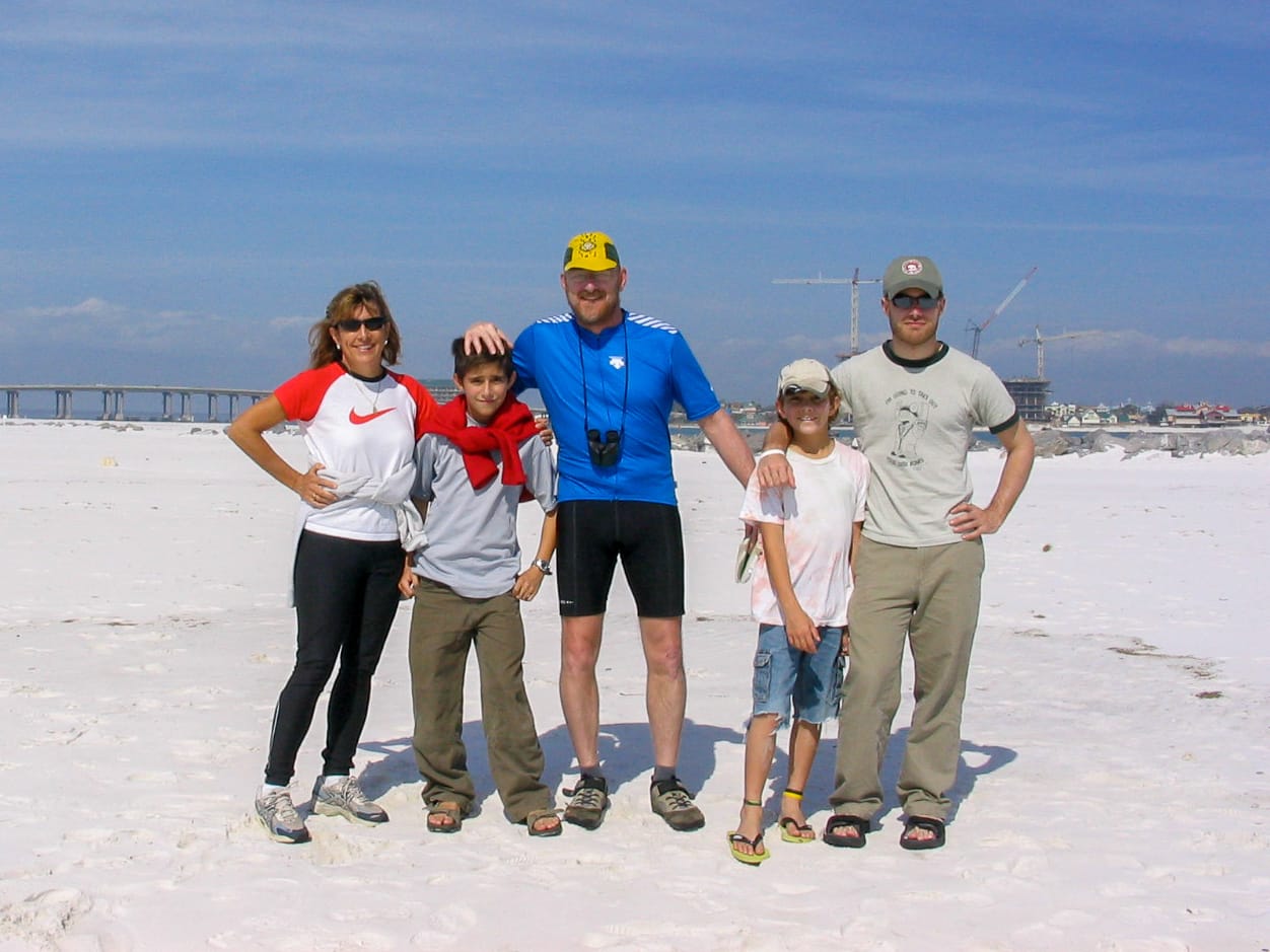 Janette, Zac, Steve, Cory, and Mickey on the beach
