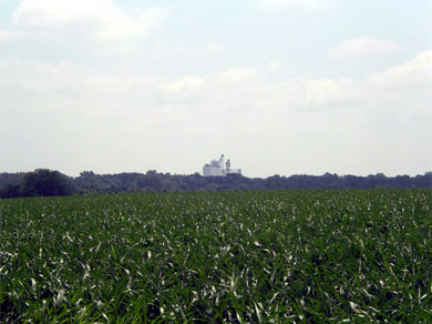 A distant grain elevator
