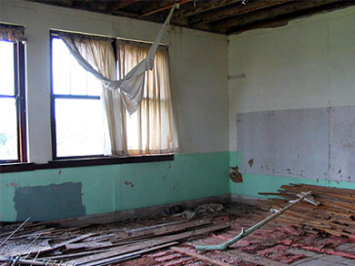 A classroom in the abandoned school