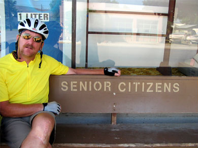 Steve sitting on a reserved bench