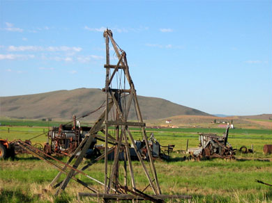 Retired farm equipment outside of Baker