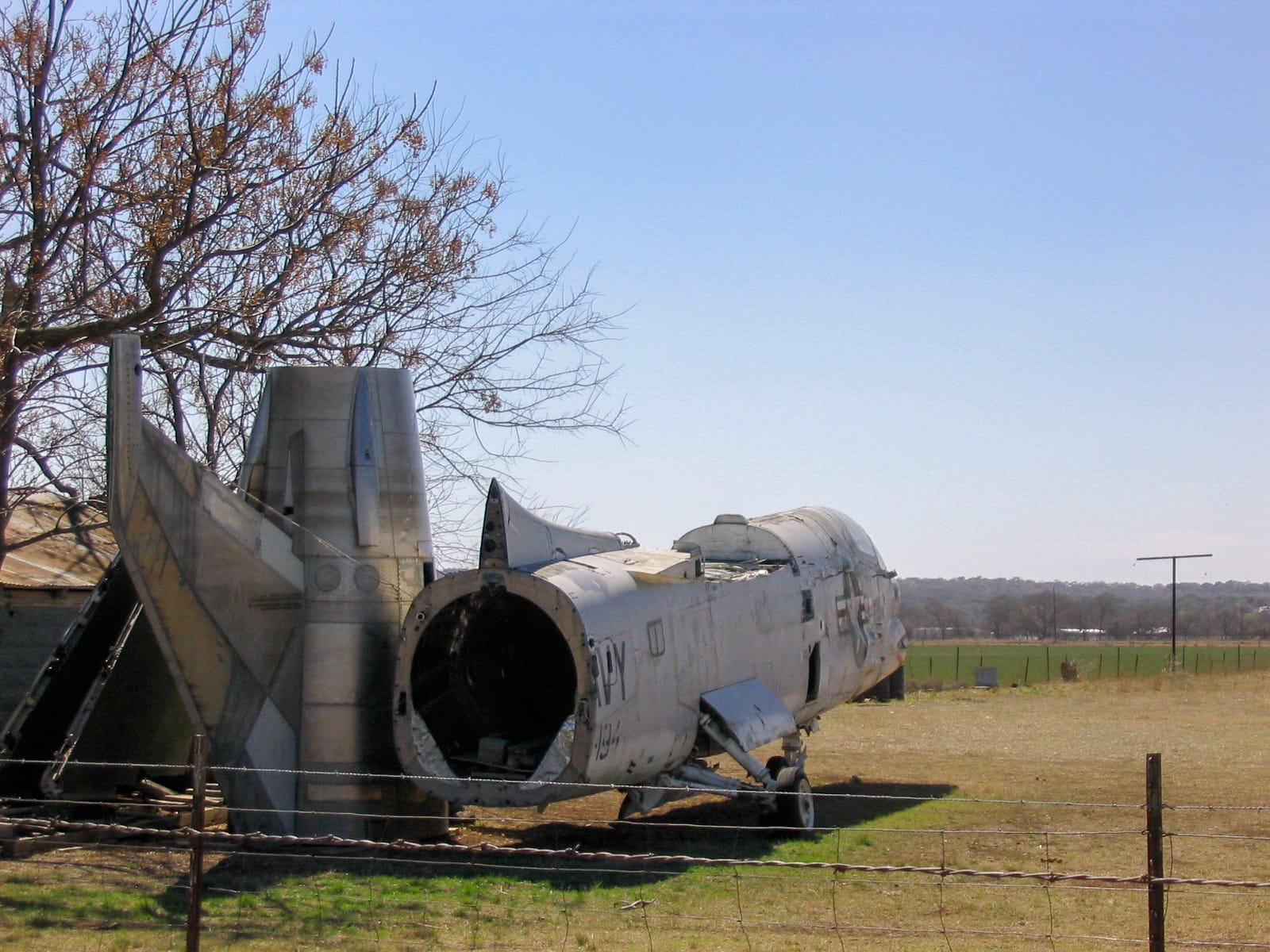 Old fighter jet wreckage lawn decoration