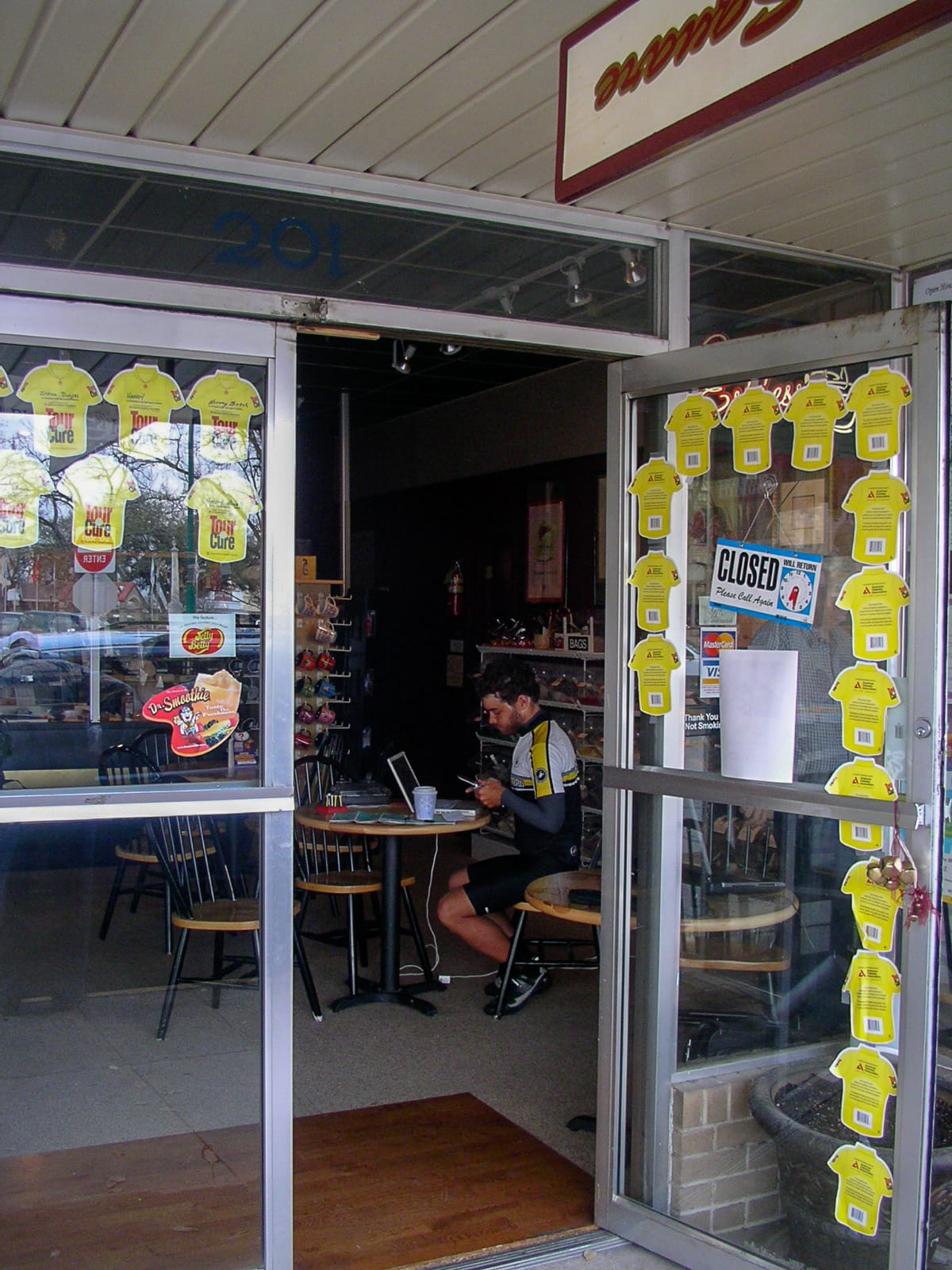 Mickey posted up in a shop for a quick website update