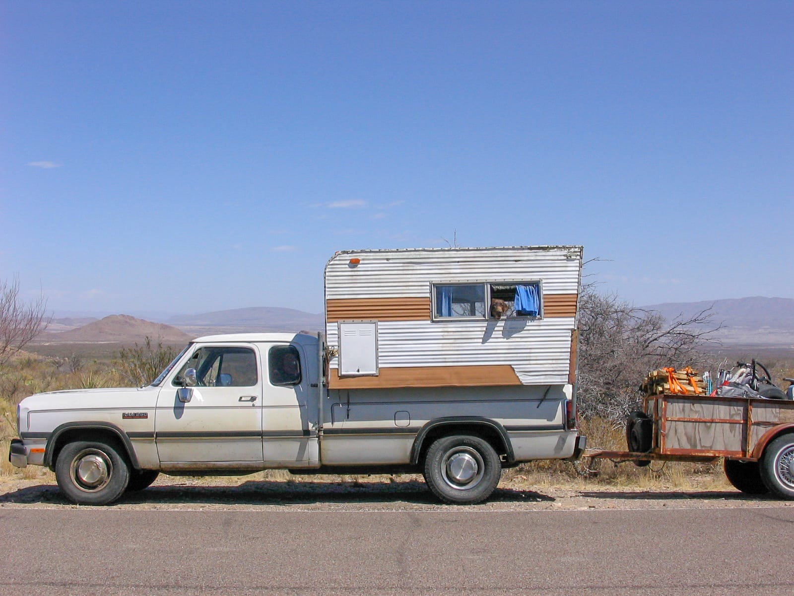 Camper and dog in Big Bend