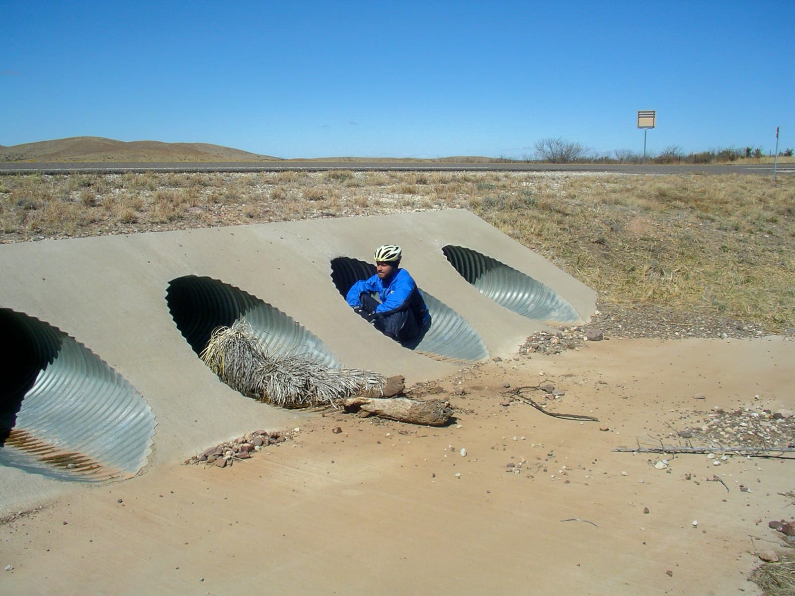 Mickey hiding out in a culvert