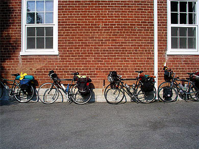 A line of touring bicycles at Elk Garden Methodist Church