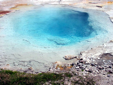 A blue pool, almost boiling